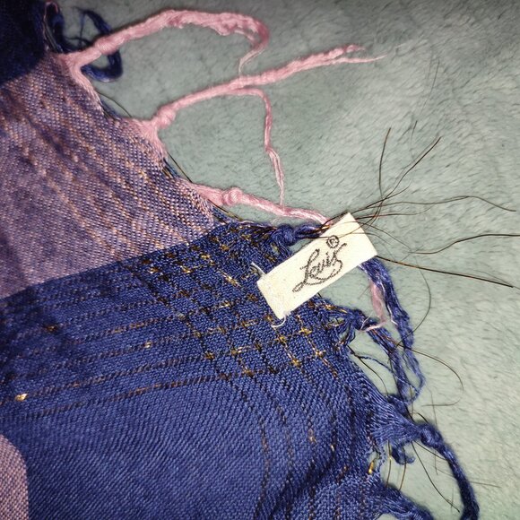 Ultra Comfy Square Scarf Golden Thread Dark Blue Pink Levis Winter Cozy Warm - Picture 8 of 9